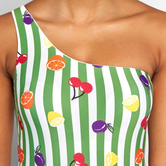 NWT ModCloth Fruit Striped One-Shoulder Swimsuit Retro/Vintage - Picture 3 of 3